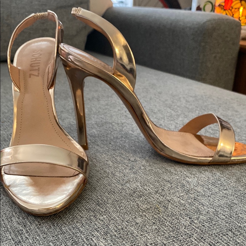 SCHUTZ Gold Heels Elegant Stiletto Sandals